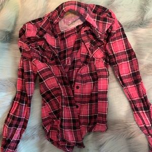 Pink western style long sleeve plaid shirt